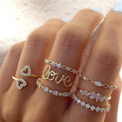Atiptu Gold Stackable Knuckle Rings Set for Women Teen Girls, Boho Dainty Lightweight Stacking Rings Vintage Crystal Knuckle Stacking Rings for Women in Kuwait