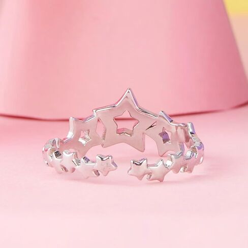 خاتم نجوم قوس قزح للنساء، 925 فضة استرليني قابل للتعديل خاتم ملون المينا خاتم مفتوح هدية للنساء المراهقات الفتيات هدية محاصر in Kuwait