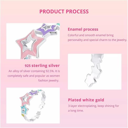 خاتم نجوم قوس قزح للنساء، 925 فضة استرليني قابل للتعديل خاتم ملون المينا خاتم مفتوح هدية للنساء المراهقات الفتيات هدية محاصر in Kuwait