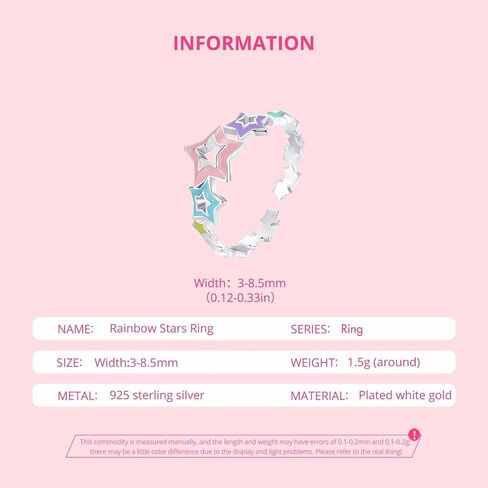 خاتم نجوم قوس قزح للنساء، 925 فضة استرليني قابل للتعديل خاتم ملون المينا خاتم مفتوح هدية للنساء المراهقات الفتيات هدية محاصر in Kuwait