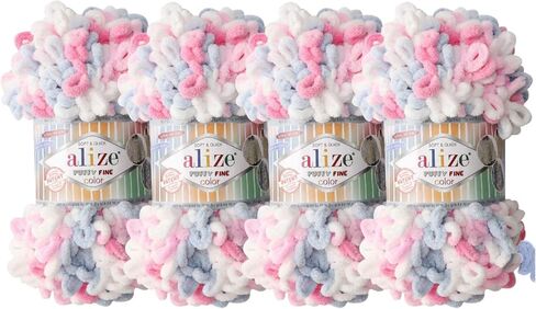 Alize Puffy Fine Color Baby Blanket Small Loop 100% Micropolyester Soft Yarn Lot of 4skn 400gr 64yds (5945) in Saudi Arabia