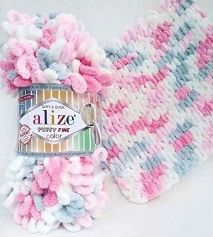 Alize Puffy Fine Color Baby Blanket Small Loop 100% Micropolyester Soft Yarn Lot of 4skn 400gr 64yds (5945) in Saudi Arabia