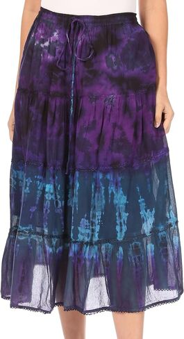 Sakkas Antonia Women's Skirt Tie Dye Boho Elastic Waist Adjustable Embroidery in Saudi Arabia