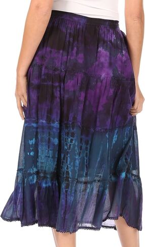 Sakkas Antonia Women's Skirt Tie Dye Boho Elastic Waist Adjustable Embroidery in Saudi Arabia