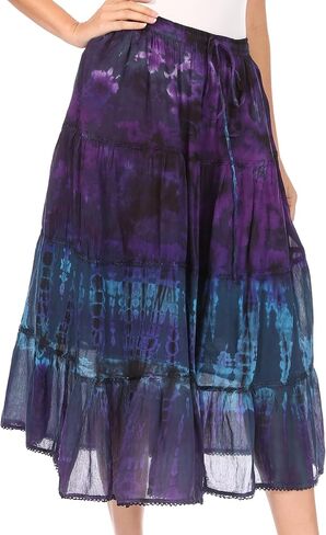 Sakkas Antonia Women's Skirt Tie Dye Boho Elastic Waist Adjustable Embroidery in Saudi Arabia