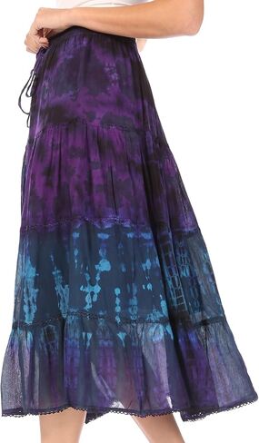 Sakkas Antonia Women's Skirt Tie Dye Boho Elastic Waist Adjustable Embroidery in Saudi Arabia