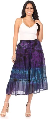 Sakkas Antonia Women's Skirt Tie Dye Boho Elastic Waist Adjustable Embroidery in Saudi Arabia