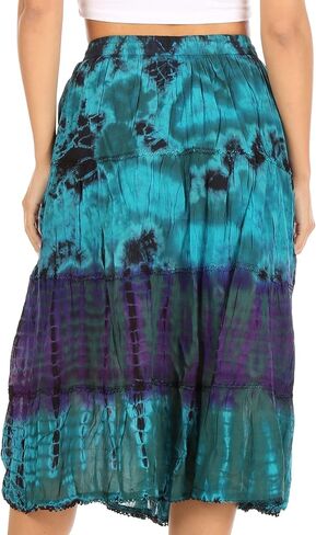 Sakkas Antonia Women's Skirt Tie Dye Boho Elastic Waist Adjustable Embroidery in Saudi Arabia