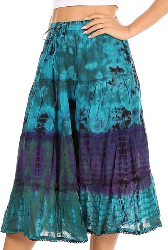Sakkas Antonia Women's Skirt Tie Dye Boho Elastic Waist Adjustable Embroidery in Saudi Arabia