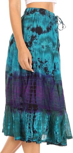 Sakkas Antonia Women's Skirt Tie Dye Boho Elastic Waist Adjustable Embroidery in Saudi Arabia