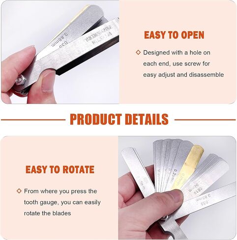 6Pcs Stainless Steel Feeler Gauge and Radius Gauge Set, 5Pcs R0.3-1.5/ R1-6.5/ R7-14.5/ R15-25/ R25-50 Radius Fillet Gauge with 32 Blades 0.04-0.88 mm Metric and Imperial Gap Measuring Tool in Saudi Arabia