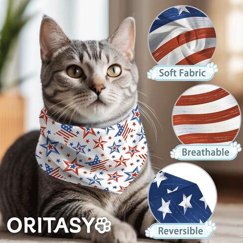 Oritasy علم الولايات المتحدة الوطني الرابع من يوليو الكلب عصابات، 2 حزمة مثلث الأوشحة الحيوانات الأليفة ذات الوجهين، النسيج قسط، باندانا لجميع الكلاب (كبير، نمط 2) in Kuwait