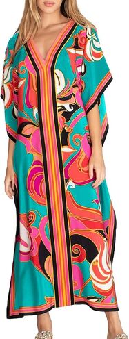 Eddoyee Print Kaftan Dresses for Women Plus Size Swimsuit Cover up Short Sleeve Caftan Loungewear in Saudi Arabia