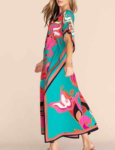 Eddoyee Print Kaftan Dresses for Women Plus Size Swimsuit Cover up Short Sleeve Caftan Loungewear in Saudi Arabia