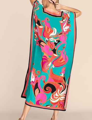 Eddoyee Print Kaftan Dresses for Women Plus Size Swimsuit Cover up Short Sleeve Caftan Loungewear in Saudi Arabia
