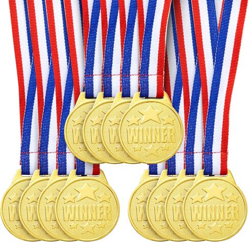 Juvale 12 Pack Gold Winning Participation Medal Awards for Contests with Neck Ribbon for Sports, Competitions, Tournaments, Spelling Bees, Olympic Style for Kids and Adults (Metal, 1.5 Inches) in Saudi Arabia