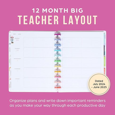Happy Planner Disney Disc-Bound 12-Month Academic Planner, July 2025–June 2026, 3 Extra Months, 2 Sticker Sheets, Big Size, Teacher Layout, Mickey Mouse & Friends Theme, Current Classroom in Saudi Arabia