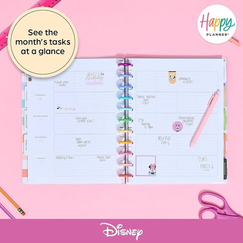 Happy Planner Disney Disc-Bound 12-Month Academic Planner, July 2025–June 2026, 3 Extra Months, 2 Sticker Sheets, Big Size, Teacher Layout, Mickey Mouse & Friends Theme, Current Classroom in Saudi Arabia