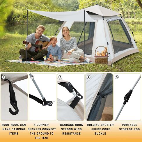 BIMIBIM Camping Tent, Waterproof, Windproof, Sunproof Tent Fully Auto 3s Quick Open, Four Side Air for 2 Doors + 4 Screen Windows for Camping, Parks, Picnicking, Outdoor Gear in Saudi Arabia