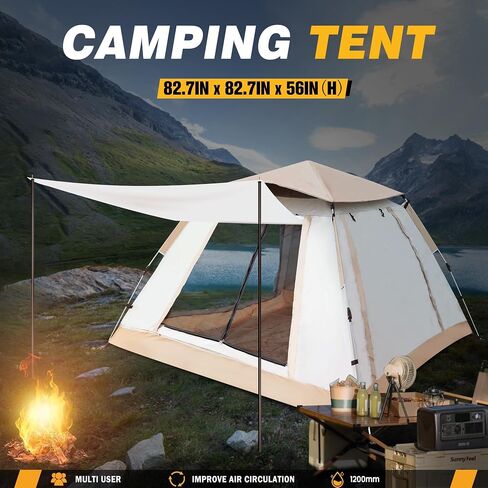 BIMIBIM Camping Tent, Waterproof, Windproof, Sunproof Tent Fully Auto 3s Quick Open, Four Side Air for 2 Doors + 4 Screen Windows for Camping, Parks, Picnicking, Outdoor Gear in Saudi Arabia