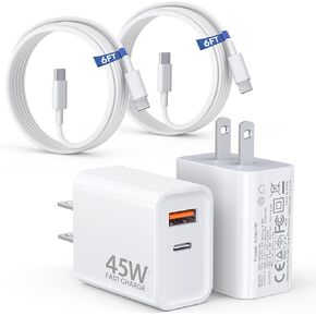 [عبوة من قطعتين] شاحن iPhone 17 16 15 Pro Max شحن سريع، PD 45W ثنائي المنفذ USB C شاحن سريع وكابل USB C طويل جدًا 60 وات 6FT لهاتف iPhone 17/16/15 Pro Max/15 Series/iPad Pro والمزيد in Kuwait