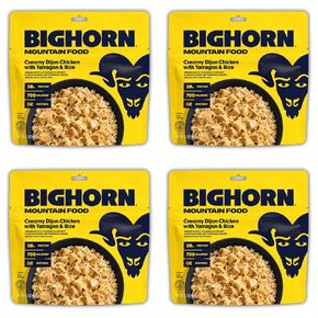 BIGHORN Mountain Food Creamy Dijon Chicken with Tarragon & Rice - contains 4 packs | 8 servings | 152g Protein | 3,160 Calories - premium freeze dried meals for backpacking food - dehydrated camping food for backpacking meals - ideal camping meals just ad in Saudi Arabia