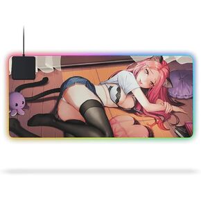 Ghost P1 Belle Edition - XL Mouse Mat - Gaming Mouse Pad with Stitched Edges - RGB XL Mouse Pad with Micro-Weave Cloth - Gaming Mouse Mat – 10Watt Qi Wireless Charger - 36x16 inches in Saudi Arabia
