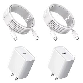 شاحن iPhone 17/16/15، شاحن USB C، 2 حزمة محول طاقة سريع الشحن من النوع C بقدرة 20 وات، كابل USB-C إلى C بطول 6 أقدام 60 وات لأجهزة iPhone Air/17Pro Max/15/16 Pro Max، وiPad Pro 12.9/11 بوصة، وiPad Air 5/4th، وAirPods Pro in Kuwait