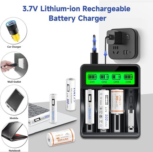 3.7V Rechargeable Battery Charger for CR123A, 16340, 16500, 10400, 14430, 14500, 3.7V Batteries, for Arlo VMC3030 VMK3200 VMS3330 3430 3530 Camera Battery | USB 5V/2A Input, 4 Slot Independent Slots in Saudi Arabia