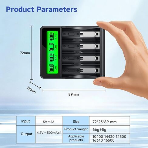 3.7V Rechargeable Battery Charger for CR123A, 16340, 16500, 10400, 14430, 14500, 3.7V Batteries, for Arlo VMC3030 VMK3200 VMS3330 3430 3530 Camera Battery | USB 5V/2A Input, 4 Slot Independent Slots in Saudi Arabia