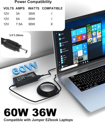 شاحن كمبيوتر محمول بتيار متردد 12 فولت 5 أمبير متوافق مع سلك طاقة Jumper EZbook in Kuwait