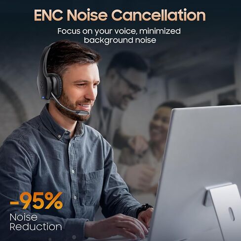 Trucker Bluetooth Headset, Wireless Headset with Mic, Bluetooth Headsets with Dual Noise Cancelling Microphone & Mute Button, 55Hrs Working Time PC Headsets for Cell Phones, Computer, Truck Driver in Saudi Arabia