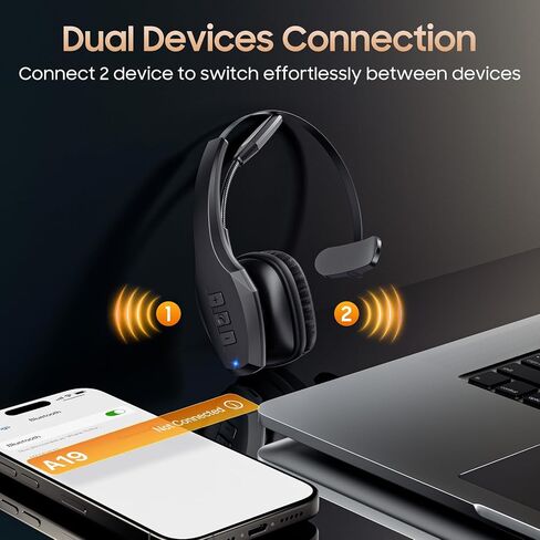 Trucker Bluetooth Headset, Wireless Headset with Mic, Bluetooth Headsets with Dual Noise Cancelling Microphone & Mute Button, 55Hrs Working Time PC Headsets for Cell Phones, Computer, Truck Driver in Saudi Arabia
