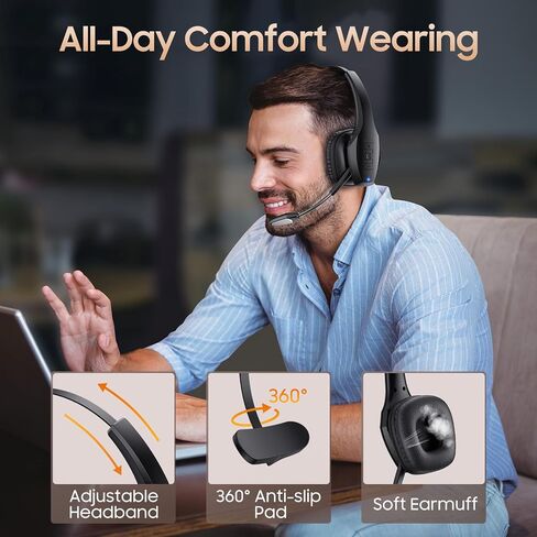 Trucker Bluetooth Headset, Wireless Headset with Mic, Bluetooth Headsets with Dual Noise Cancelling Microphone & Mute Button, 55Hrs Working Time PC Headsets for Cell Phones, Computer, Truck Driver in Saudi Arabia