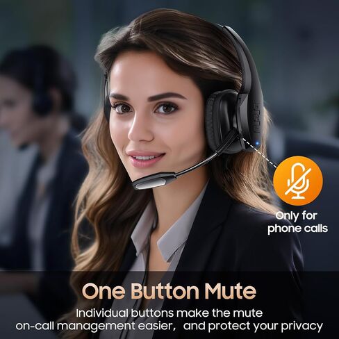 Trucker Bluetooth Headset, Wireless Headset with Mic, Bluetooth Headsets with Dual Noise Cancelling Microphone & Mute Button, 55Hrs Working Time PC Headsets for Cell Phones, Computer, Truck Driver in Saudi Arabia