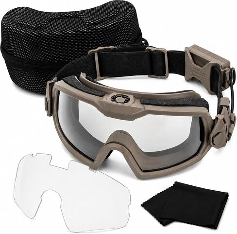 GoldenBall Full Seal Airsoft Goggles, Built-In Anti-Fog Fan, Polycarbonate Lens, Clear and Smoke Lenses Included in Kuwait