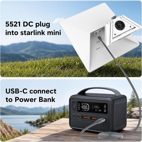 كابل طاقة Starlink Mini USB C إلى DC 9.8FT/3M، سلك طاقة USB مسطح 100 واط من النوع C إلى DC5521 لـ Starlink Mini، كابل خارجي مقاوم للماء، متوافق مع بنك الطاقة 100 واط + وشاحن PD in Kuwait