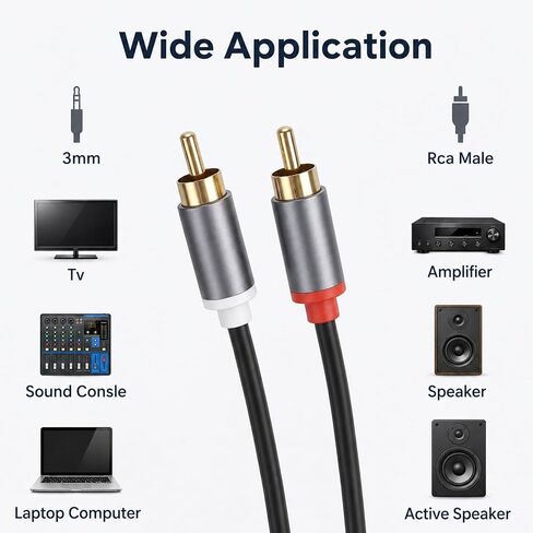 2 Pcs Audio Cables with Phono Plugs- 1.64 Ft Stereo Cable Male to Male in Kuwait