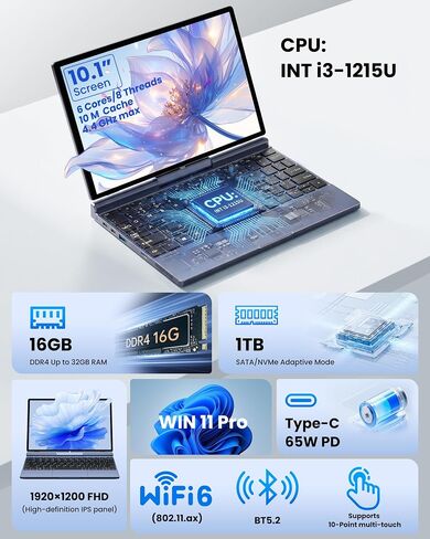KOOFORWAY 10.1" 2-in-1 Touchscreen Mini Laptop, Intel Core i3,Win 11 Pro in Saudi Arabia