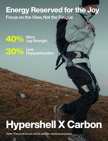 Hypershell X Carbon Exoskeleton, Leg Strength with 800 W Output, 17.5 km Battery Range, 10 Intelligent Modes, IP54 Waterproof for Daily and Outdoor Activities, Walking, Hiking, 2 Batteries, No Charger in Kuwait