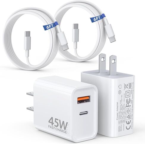 [عبوة من قطعتين] شاحن iPhone 17 16 15 Pro Max شحن سريع، PD 45W ثنائي المنفذ USB C شاحن سريع وكابل USB C طويل جدًا 60 وات 6FT لهاتف iPhone 17/16/15 Pro Max/15 Series/iPad Pro والمزيد in Kuwait