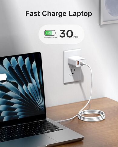 [عبوة من قطعتين] شاحن iPhone 17 16 15 Pro Max شحن سريع، PD 45W ثنائي المنفذ USB C شاحن سريع وكابل USB C طويل جدًا 60 وات 6FT لهاتف iPhone 17/16/15 Pro Max/15 Series/iPad Pro والمزيد in Kuwait