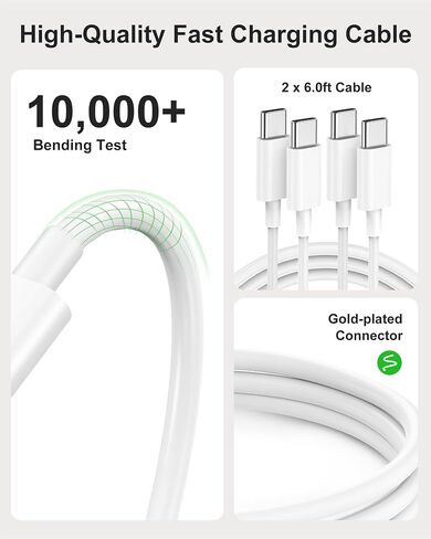 [عبوة من قطعتين] شاحن iPhone 17 16 15 Pro Max شحن سريع، PD 45W ثنائي المنفذ USB C شاحن سريع وكابل USB C طويل جدًا 60 وات 6FT لهاتف iPhone 17/16/15 Pro Max/15 Series/iPad Pro والمزيد in Kuwait
