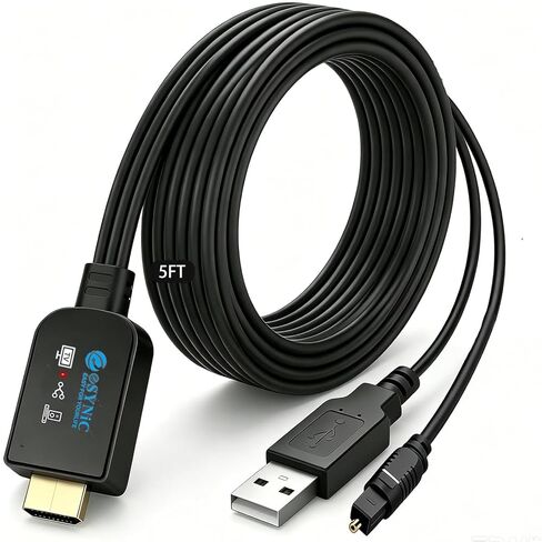 eSynic 192KHZ eARC إلى كابل محول بصري مدمج مصمم - بطول 5 أقدام USB Powerd eARC/ARC مستخرج الصوت - التوصيل والتشغيل - تنسيقات Dolby5.1 وDTS 5.1 - فقط من HDTV إلى شريط الصوت البصري - لا يوجد CEC in Kuwait