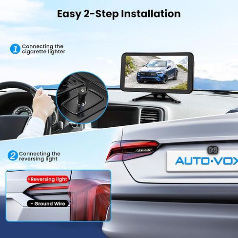 AUTO-VOX Wireless Backup Camera for Car Easy Install: No Delay 5" HD 1080P Rear View Camera with Clear Night Vision 2 Channels, IP69K Waterproof Back Up Camera System for Truck, Pickup, SUV, Van - W12 in Saudi Arabia
