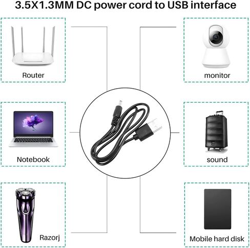 USB DC Cable Charger 69 cm 3.5x1.3mm Plug Lead for Electronics in Saudi Arabia