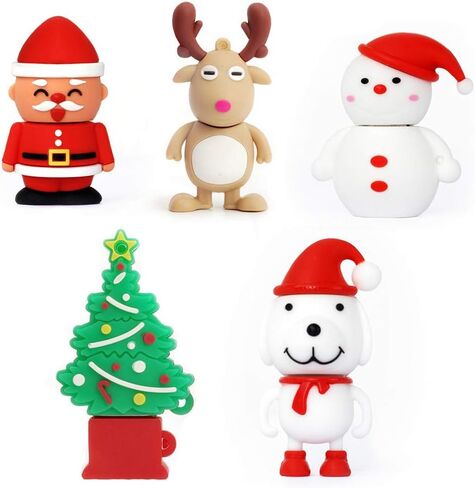 Christmas USB Flash Drive 5 Pack 32GB, Leizhan Cute Thumb Drive Thanksgiving Gift Memory Stick Santa Claus, Christmas Tree, Elk, Snowman, Dog New Year Gift U Drive in Saudi Arabia