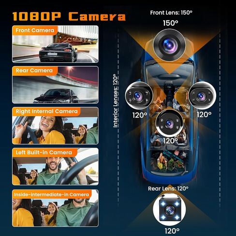 5 Channel Dash Cam 360° View, 1080P Front and Rear Inside, 64G in Saudi Arabia