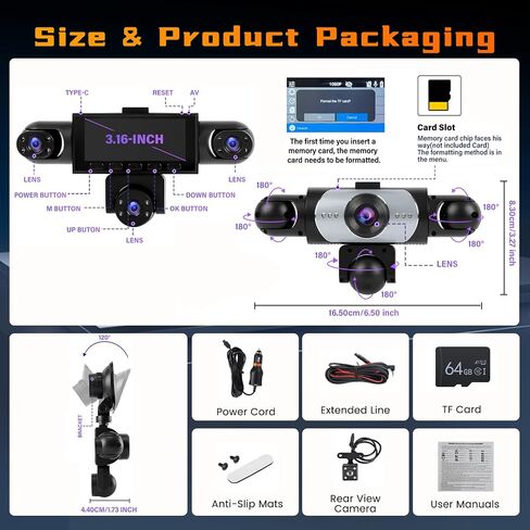 5 Channel Dash Cam 360° View, 1080P Front and Rear Inside, 64G in Saudi Arabia