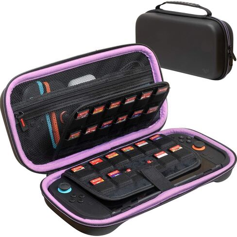 ButterFox Large Carrying Case for Nintendo Switch 2 Console, Fits Charger, Slim Protective Grip Case and Joy-Con Grip, With 26 Game Holder and Built-in Stand (Black Nylon, Large Fits Charger) in Kuwait